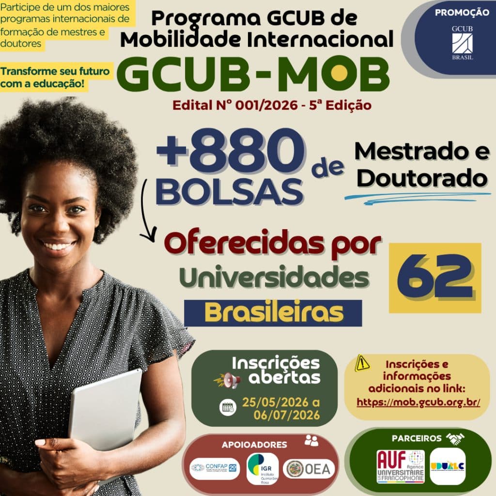 GCUB-Mob 2026:Bolsas de Mestrado e Doutorado no Brasil